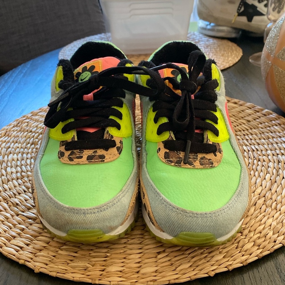 Nike Air Max 90 shoes Denim, Green, Leopard Print